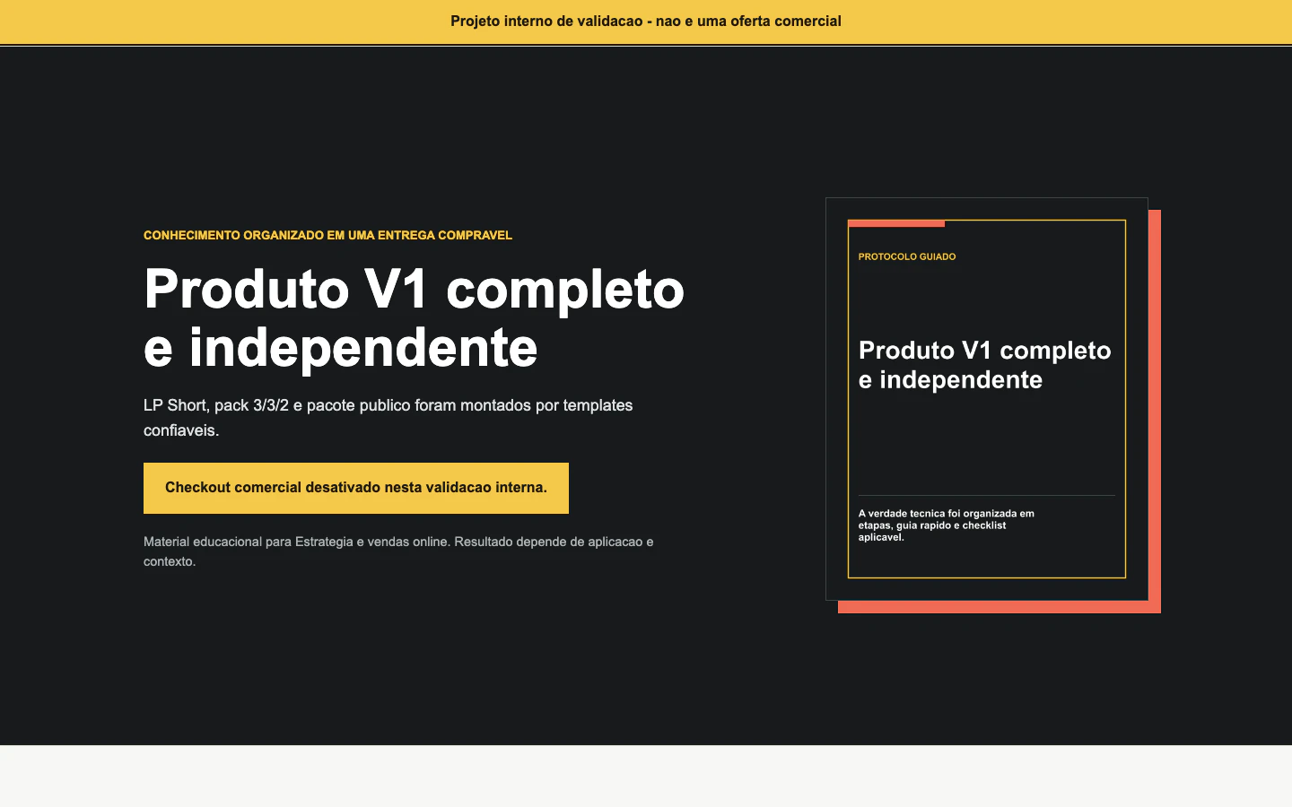 Página real publicada pelo projeto interno de validação