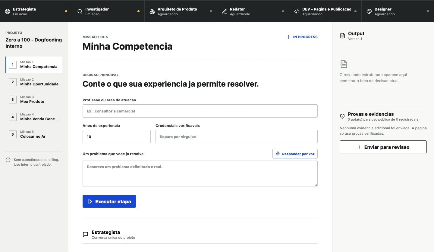 Tela real da ferramenta com a sequência interna do projeto